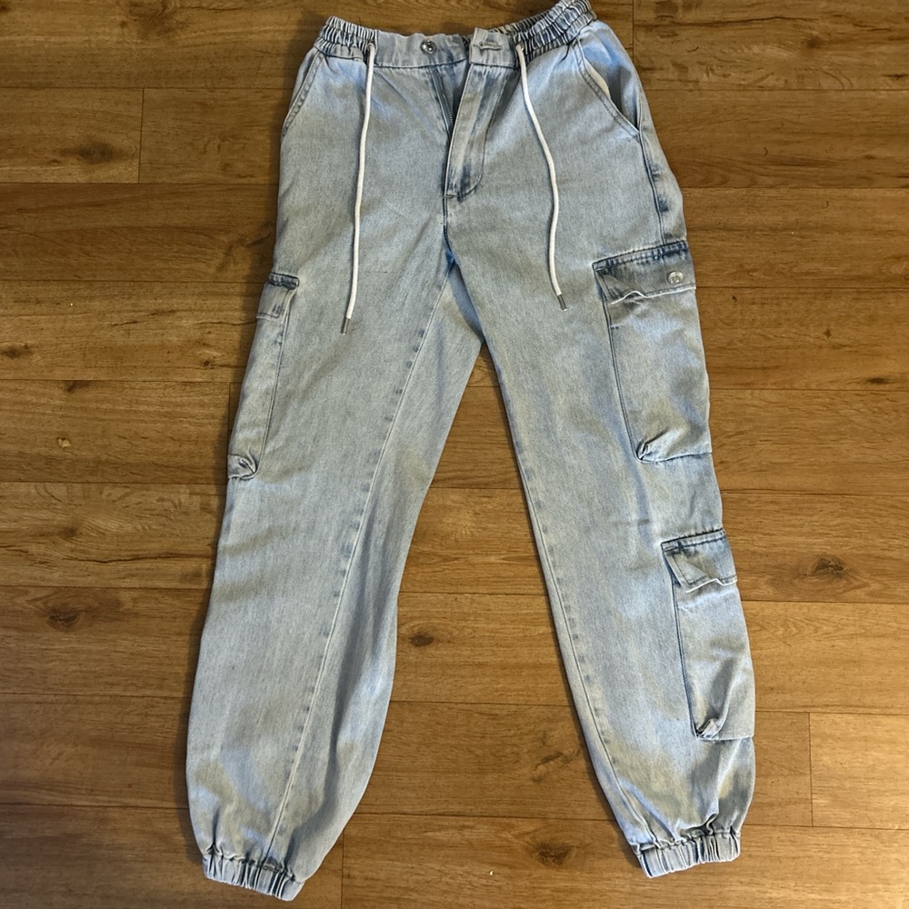 Forever 21 Light Wash Cargo Jeans